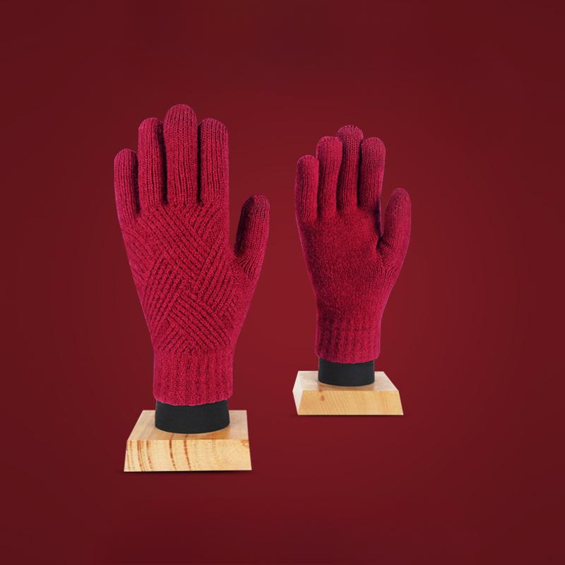 Knitted Encore Red Gloves for Women In Winter Warm and Cold Thickened Solid Color Versatile Bike Touch Screen Split Finger Gloves