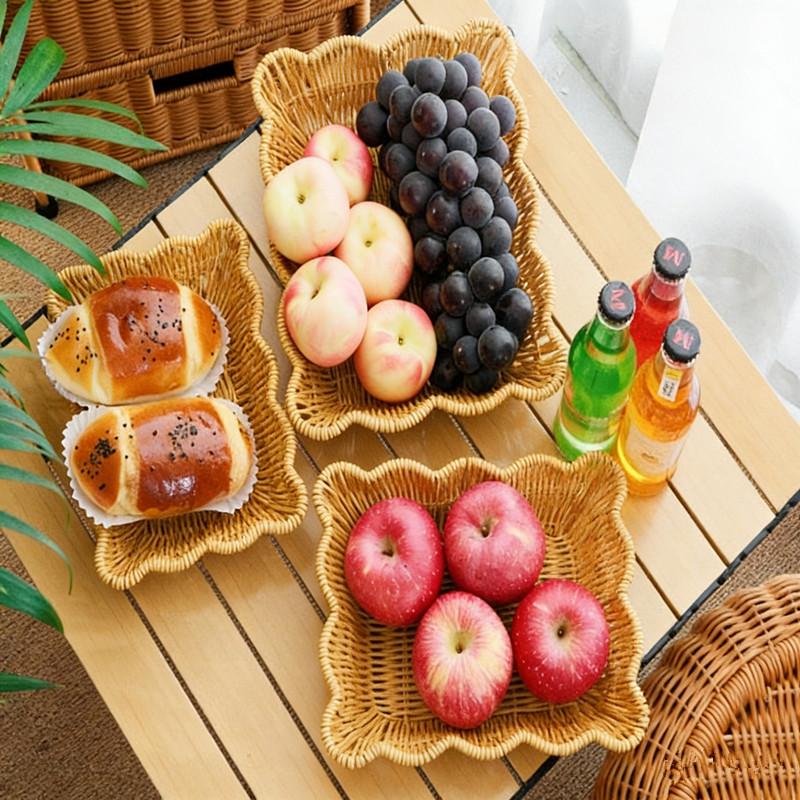 Multistyles Imitation Rattan Fruit Plate Retro Woven Handheld Creative House Candy Packaging Creative Household Storage Baskets