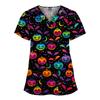 Quick-Drying Printed T-Shirt Short-Sleeved V-Neck Dental Oral Hand Wash Clothes Beauty Salon Pet Hospital Doctor Nurse Overalls
