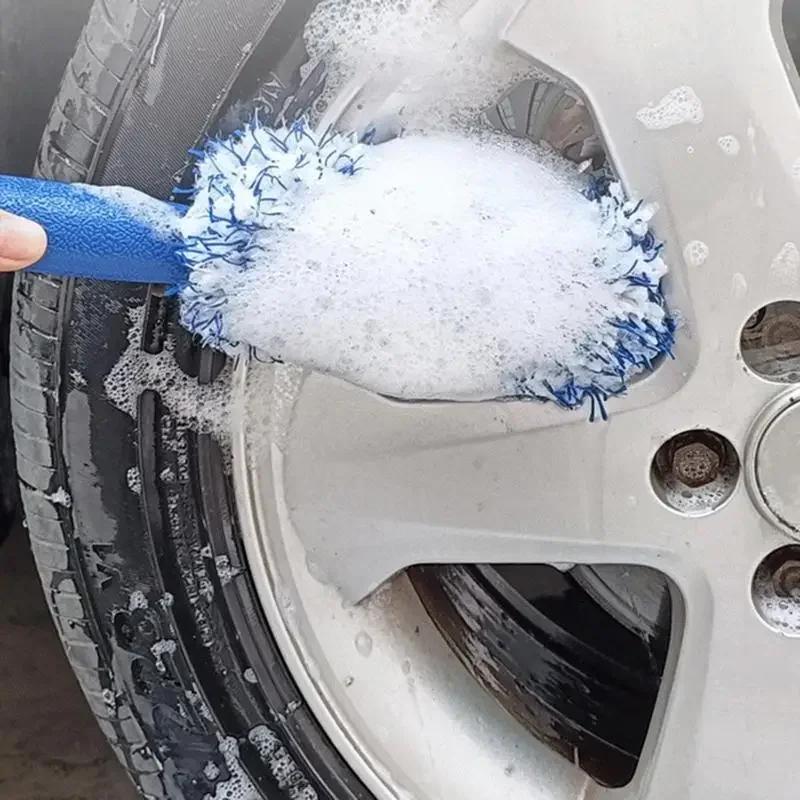 Premium Car Wash Brush Plush Wheels Cleaner with Non-Slip Handle Easy Cleaning Rims Spokes Wheel Barrel Car Accessory