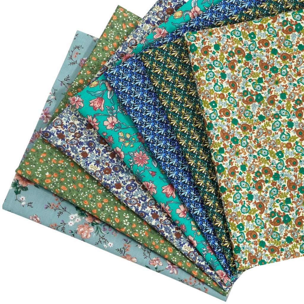 Set 7 Bucăți Material cu Imprimeu Floral Drăguț pentru Artizanat DIY, Resturi, 46x56cm,