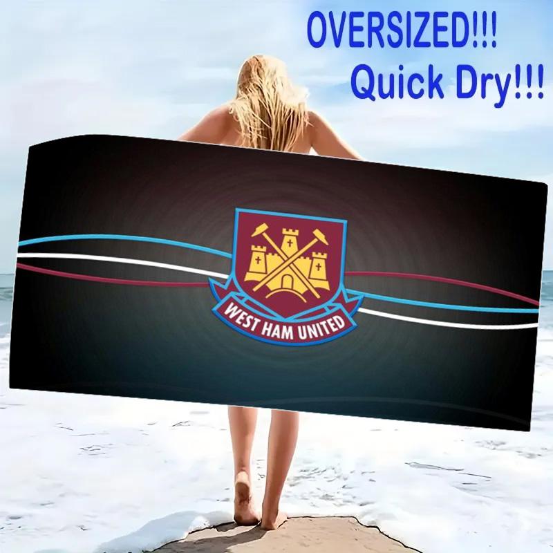 West Ham United FC Logo Print Beach Towel, Large Soft Quick Dry Towel for Beach Camping Swimming