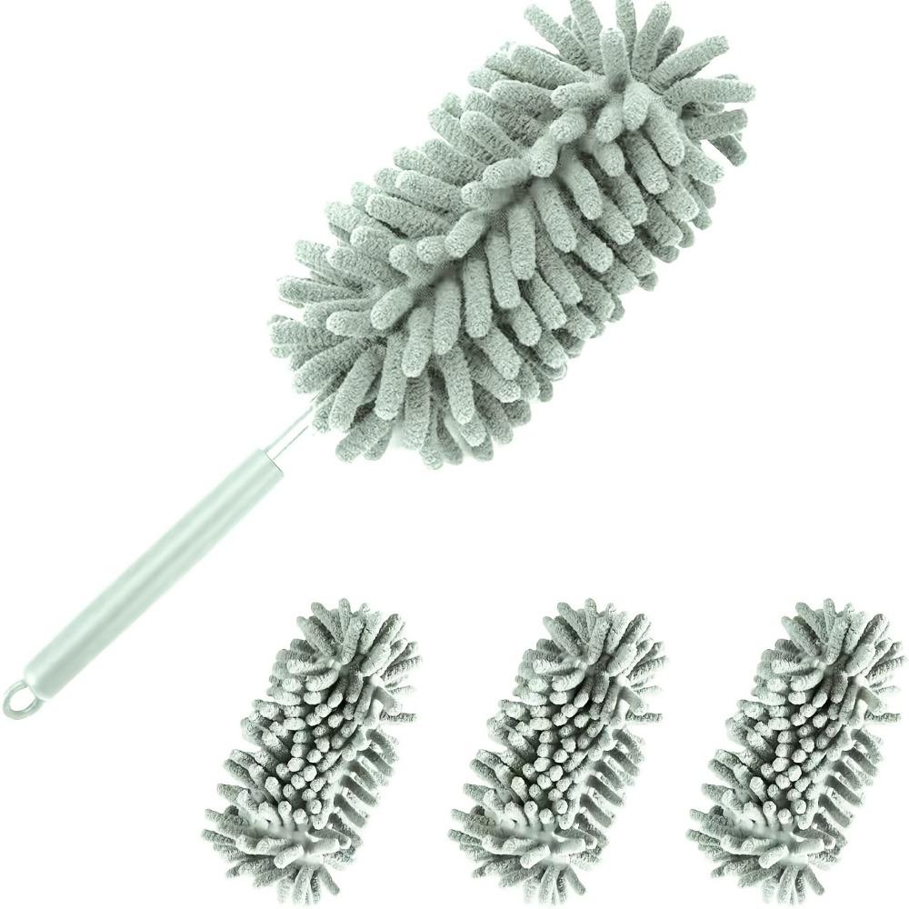 4-Pack Chenille Microfiber Duster Refills with Expandable Handle, Reusable & Washable, Soft Bendable Dry Dusters for Home & Car