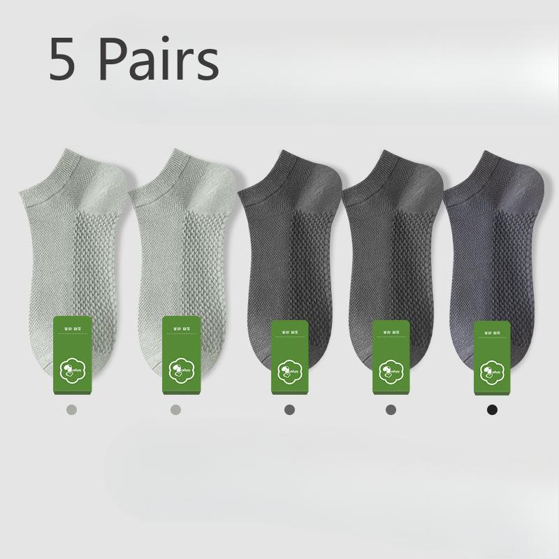5 Pairs of Men's Summer Thin Pure Cotton Sweat Absorbing Deodorant Mesh Short Cotton Socksjavascript: