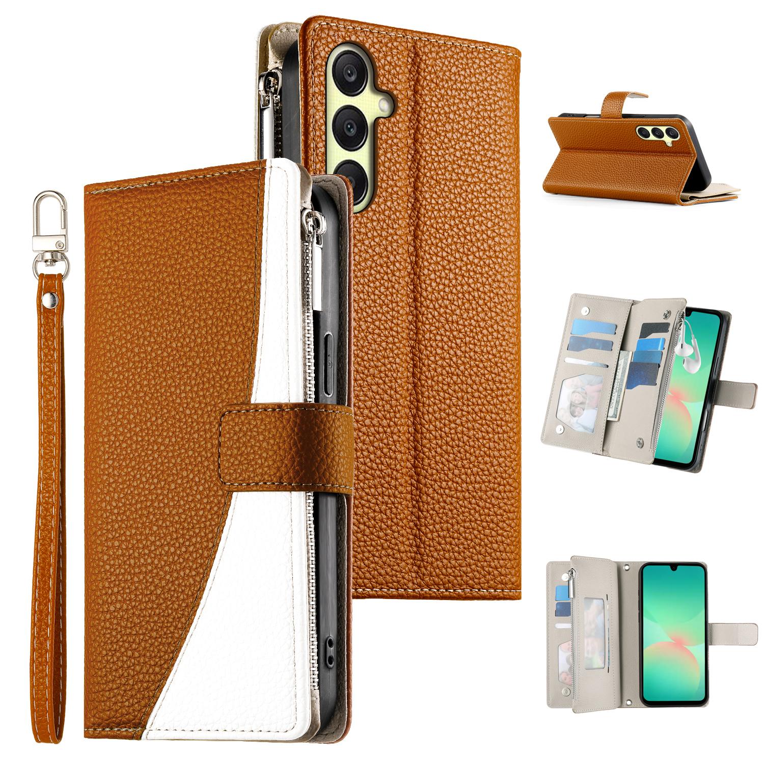 

For Samsung Galaxy A17 5G/A17 4G/A26 5G Case Zipper Wallet Color Splicing Leather Flip Phone Cover with Straps C