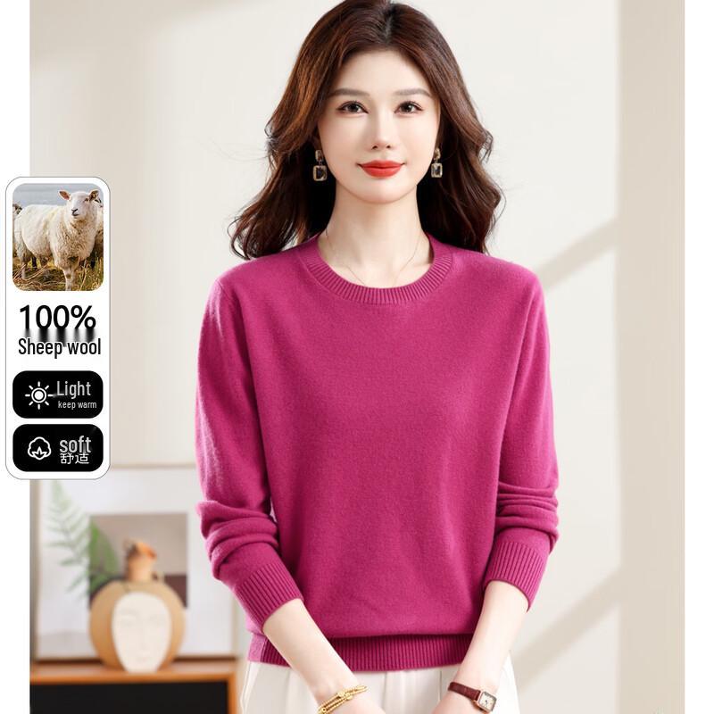 SNOWFLYING Women's 2025 Pure Wool Round Neck Pullover Sweater