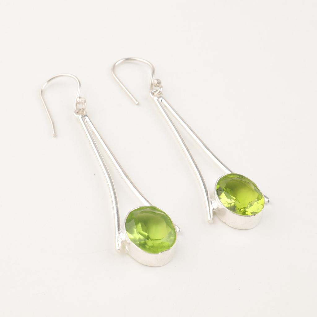 Natürlicher Peridot Edelstein 925 Sterling Silber Handgefertigt Hängeohrringe 2,63" EE-136-2