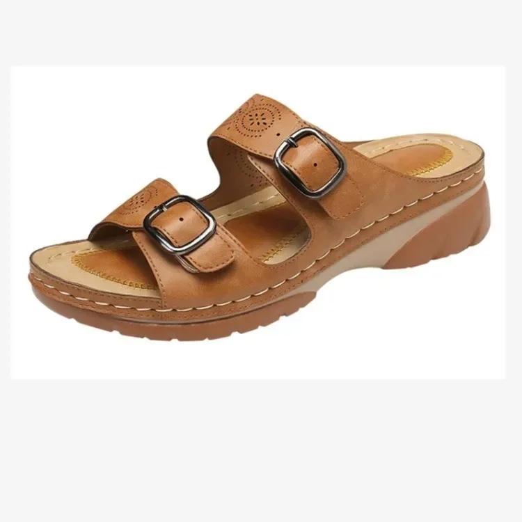 Fashion 2024 Wedges Sandals Shoes for Women Fashion Belt Buckle Platform Outdoor Walking Slippers Non-slip Open Toe Ladies Shoes
