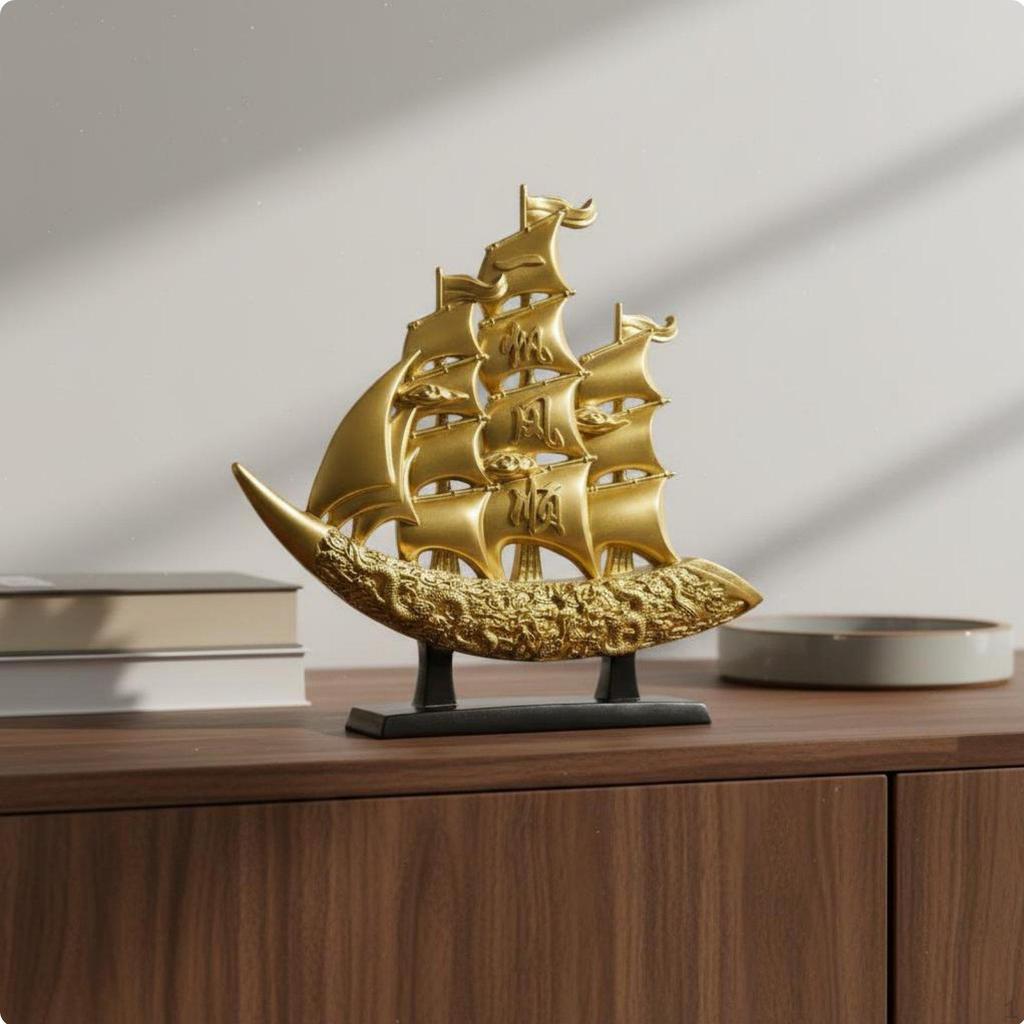 Smooth Sailing Boat Statue Housewarming Gift Feng Shui Wealth Ship Light Elegant Design Sailboat