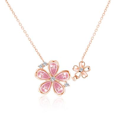 Hochwertiger Zirkonia hypoallergen zu 925 Rotgold [Naniwaai] Damen Halskette, "Sakura Princess" Halskette, Anhänger, Metall, Halskette, Silber,