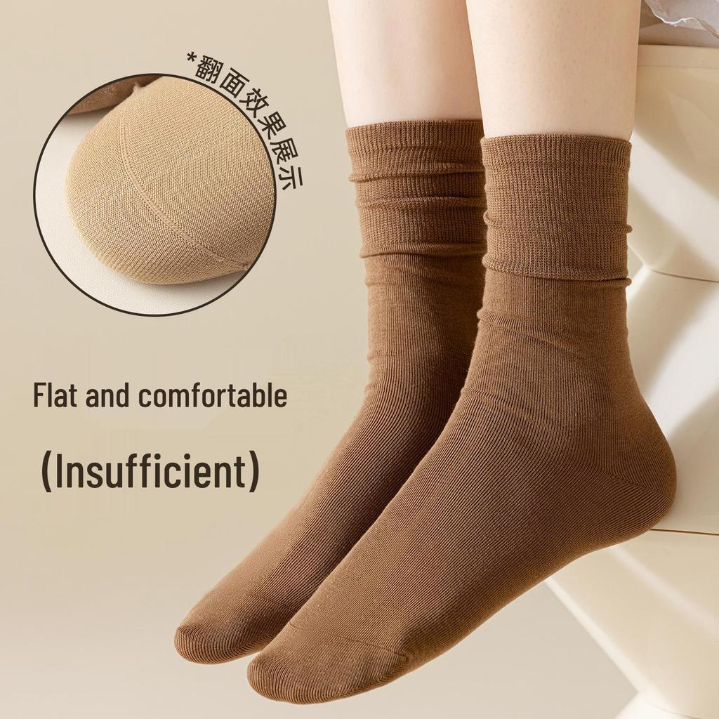 Women's Mid-Calf Cotton Socks: Autumn to Spring, Solid Color, Slouchy, Antibacterial, Deodorizing, Seamless, Postpartum.