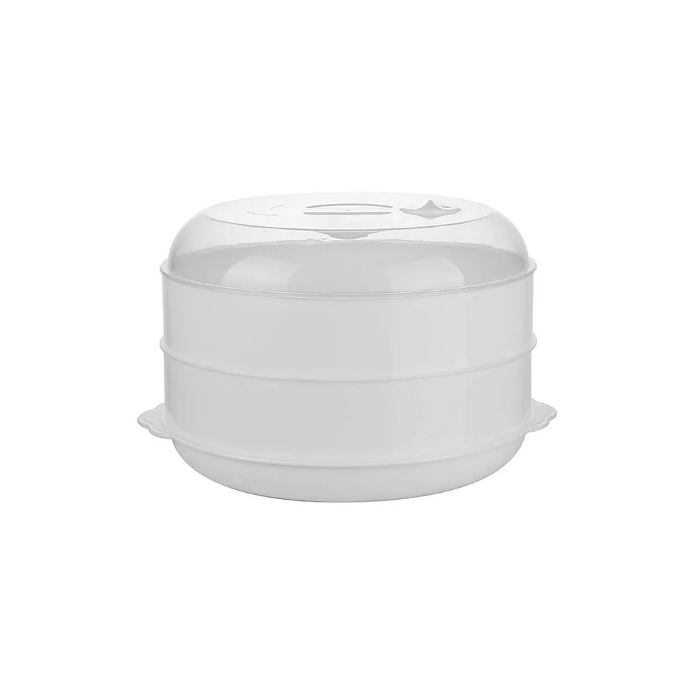 Doppelschichtiger Kunststoffdampfgarer Mikrowellenherd Rund abgedeckter Dampfgarer Stapelbarer Reiskocher Dampfgarrost Küchenkochzubehör