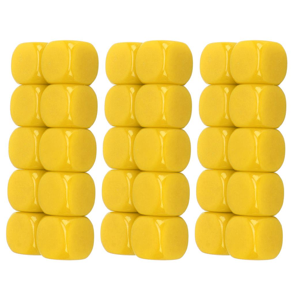 30PCS 16MM Blank Dice Set Plastic Rounded 6 Sided Dice Cubes For Game Party Fun DIY Sticker Math Teaching Yellow