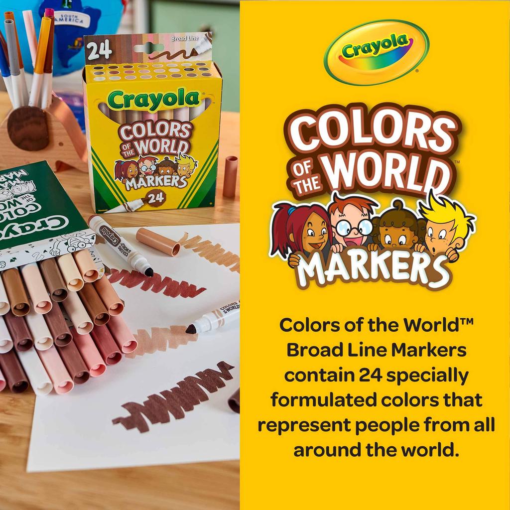 Crayola 24 Marker Colors of the Friends of the Authentic Markers, Colors, Water-Based, Skin-Tone Pens, World, World, 587802,