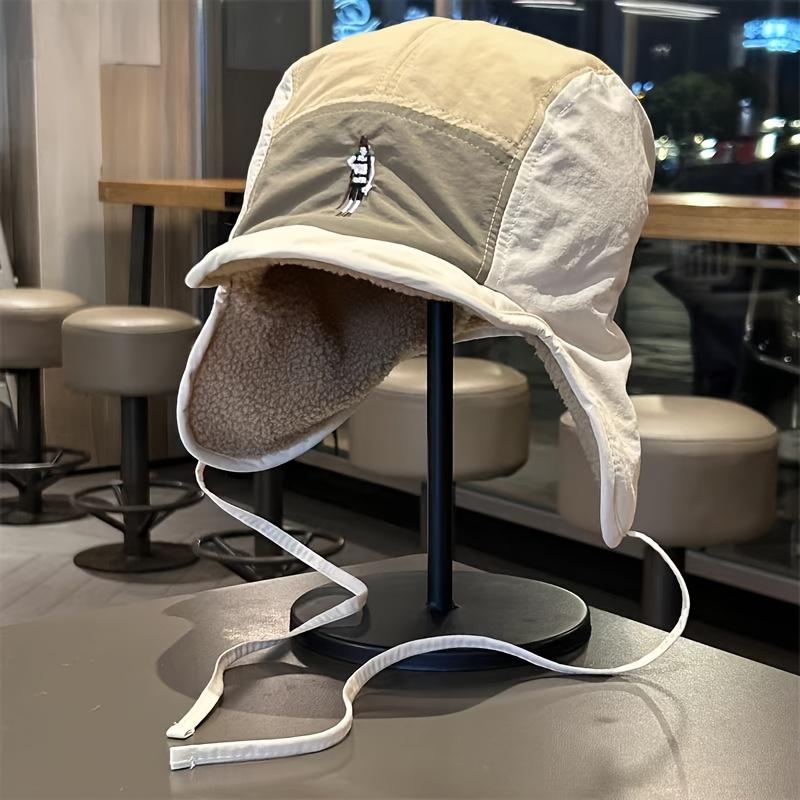 Casquette d'aviateur rétro pour homme doublée en polaire - Chapeau d'hiver léger avec cordon de serrage ajustable, Colorblock vert olive et marron, Doublure en polaire pelucheuse pour le ski