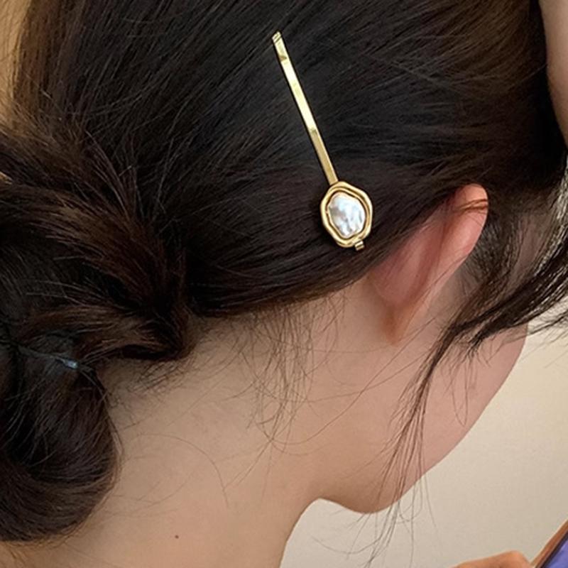 1PC Korean Style Simple New Irregular Shaped Pearl Barrettes Alloy Forehead Bang Clip Exquisite Side Clip Hairpin for Women