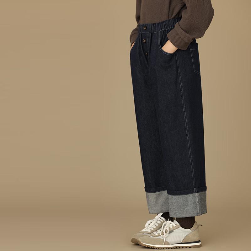 Hacikis Kids  Unisex Retro Loose Fit Straight Leg Rolled Hem Jeans 130