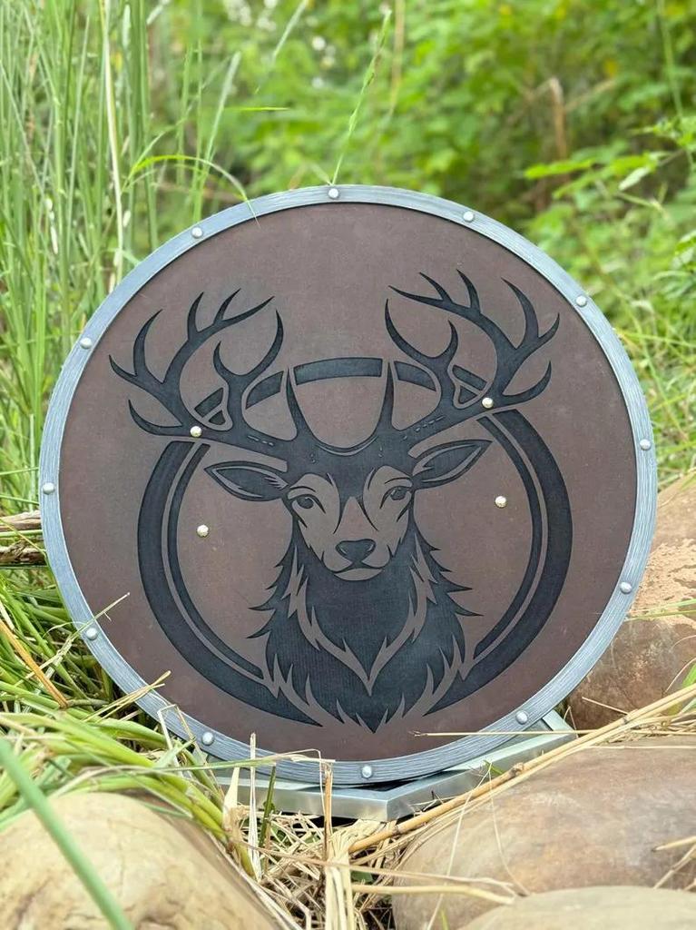 Carved Wooden Viking Shield: Medieval Norse Decor, Cosplay Prop