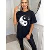Oversized T Shirt Black Yin Yang Print Casual Wear For Women Streetwear Fashion Trendy Top Summer Outfit