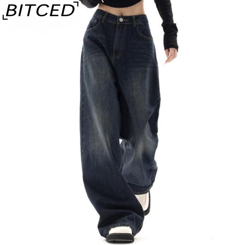 

BITCED Женские джинсы прямого кроя темного цвета в стиле ретро — свободные и универсальные на весну и осень. Длинные брюки до пола с широкими штанинами сделают вас стройнее M