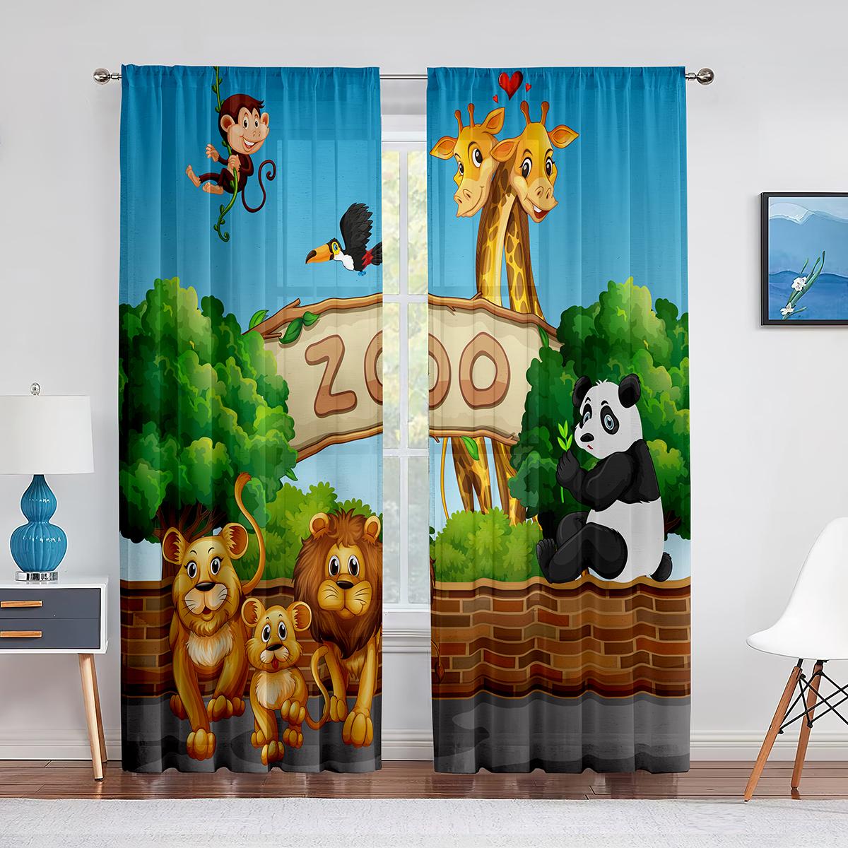 Мультяшный зоопарк тема оконные тюль занавески животные дикая природа тигр панда — фото 4