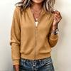 Women's Knitted Zip Front Cardigan Long Sleeve Color Casual Jacket