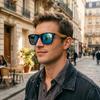 WOODONLY Sunglasses Vintage Polarized UV400 Handmade Zebra Wood Blue