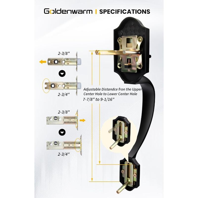 Front Door Lock and Handle Set, Front Door Pull Handle with Key, Deadbolt Lock and Handleset for Bedroom Bathroom Interior Door