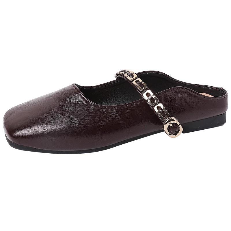 Francouzská taška hlava poloviční pantofle dámská vnější obuv 2025 jaro a léto nové korejská verze čtvercová hlava plochá podrážka jeden pedál Mary Jane jediné boty