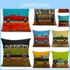 Vintage Car Dog Print Pillow Case In Beautiful Cotton Linen For Stylish Home Decor