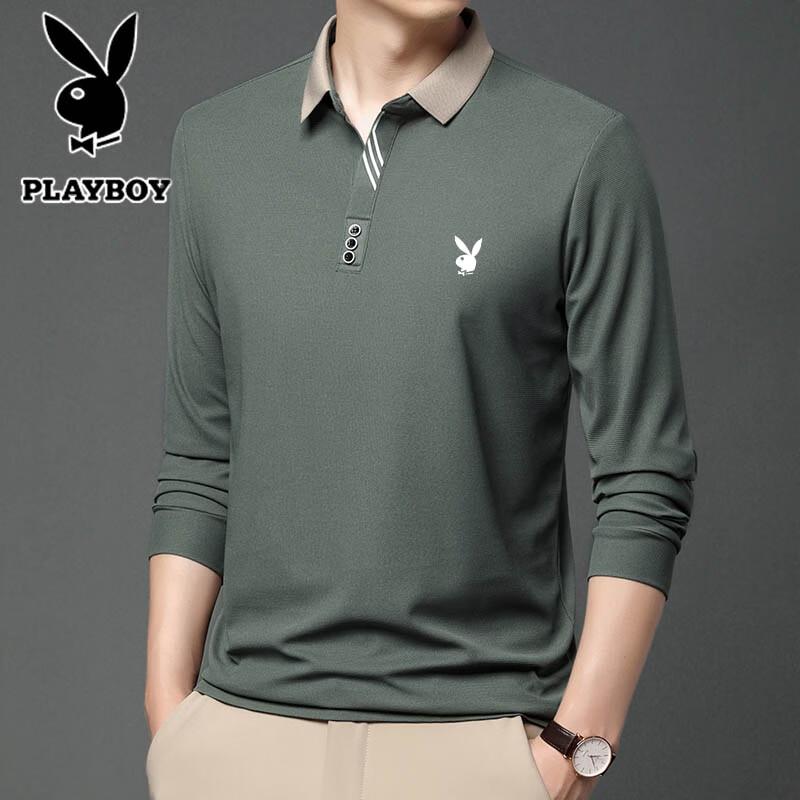 PLAYBOY Men's Business Casual Long Sleeve Polo Shirt