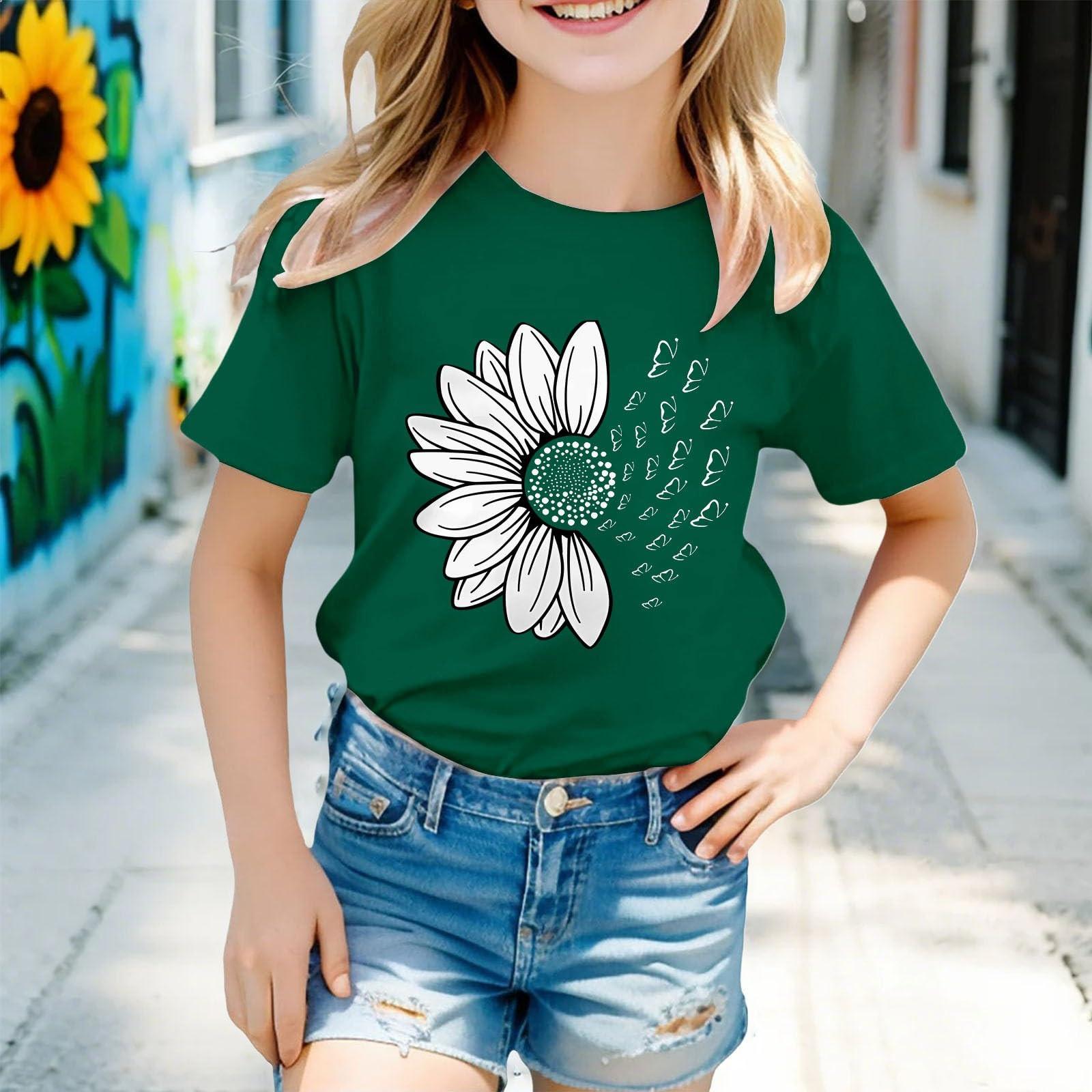 

Детская модная повседневная футболка с коротким рукавом и круглым вырезом с цветочным принтом 160