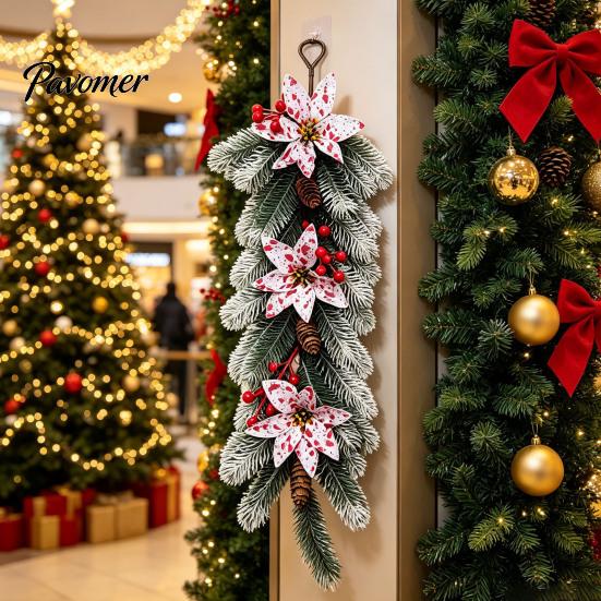 Christmas Wreath for Front Door European Wall Hanging Vine, Artificial Garland Weather Resistant Festival with Plastic Decor, Festive Home Ornament,