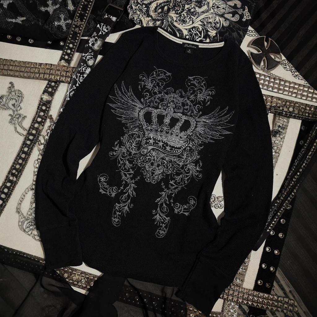 Retro Street Punk Rhinestone Long Sleeve T-shirt - Slim Fit