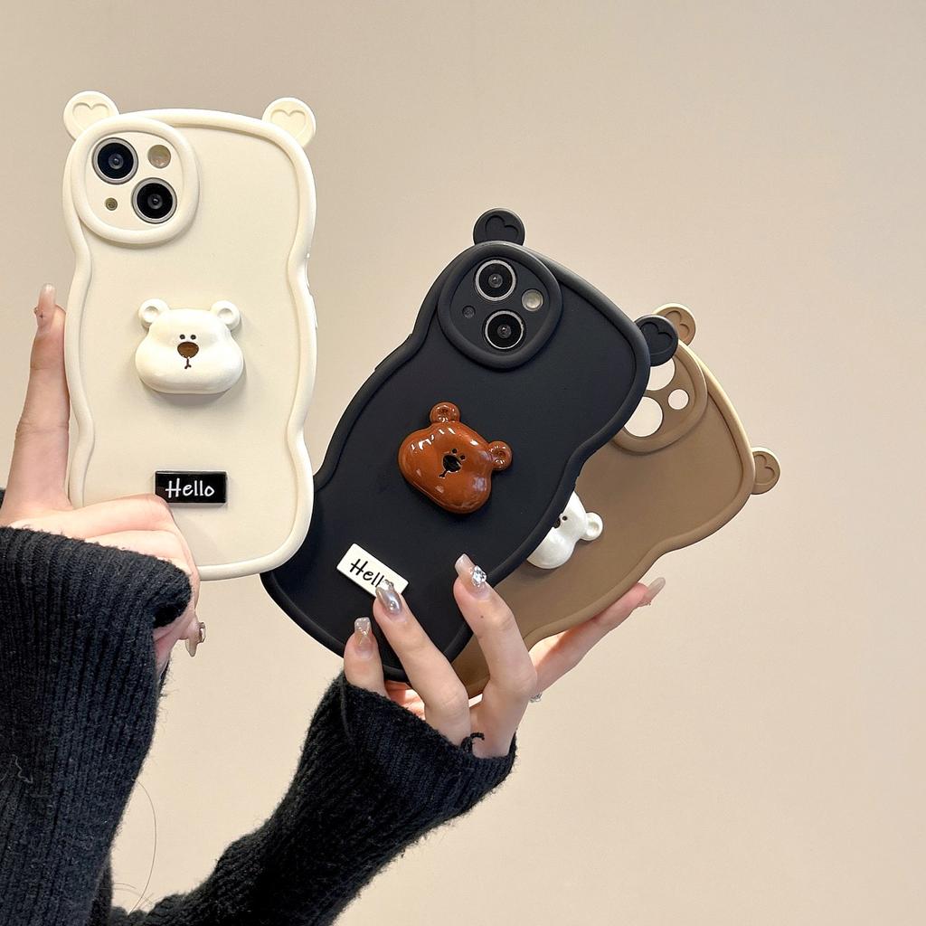 Three-dimensional cartoon hello bear for iPhone17Pro max Apple 16 mobile phone case 15 new 14 soft case