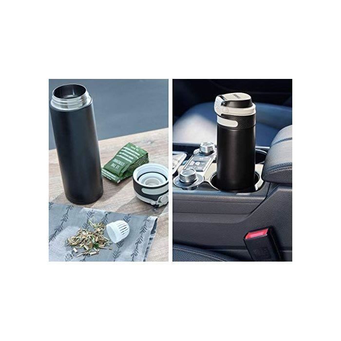 Leifheit Bouteille thermos Flip 600 ml Noir, tasse thermos, bouteille à café isotherme, bouteille d'eau isotherme, gourde 444106