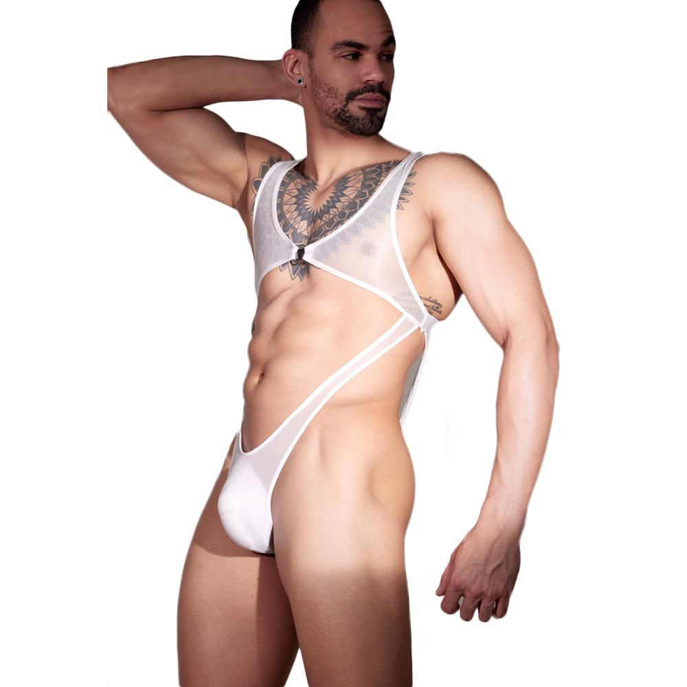 Sexy Men Vest Hollow Out Bandage High Cut Bodysuit Elastic Corset Body Shaper Tights Tank Top Shiny Glossy Backless Vest