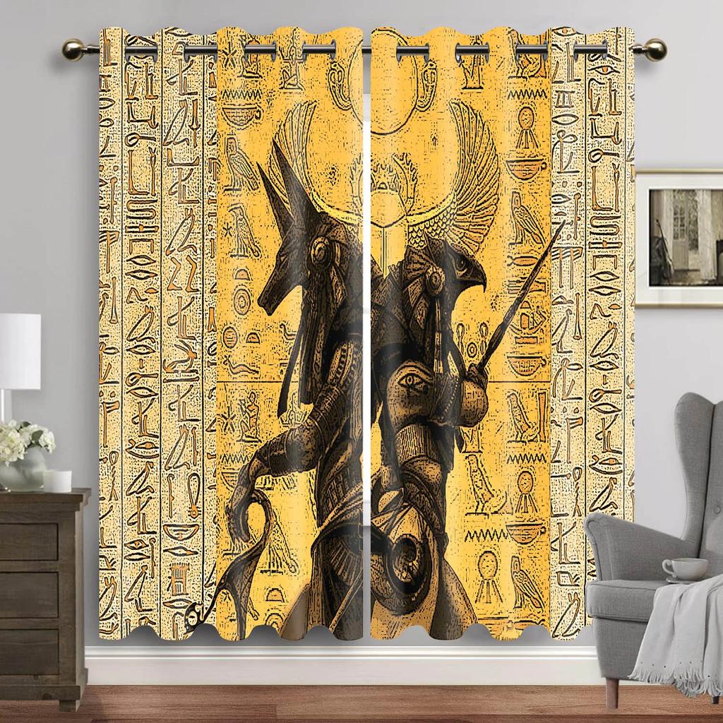 Egyptian Window Curtains for Living Room Egypt Hieroglyphics Old Logographic Details and Alphabetic Elements Window Drapes 2 Pcs