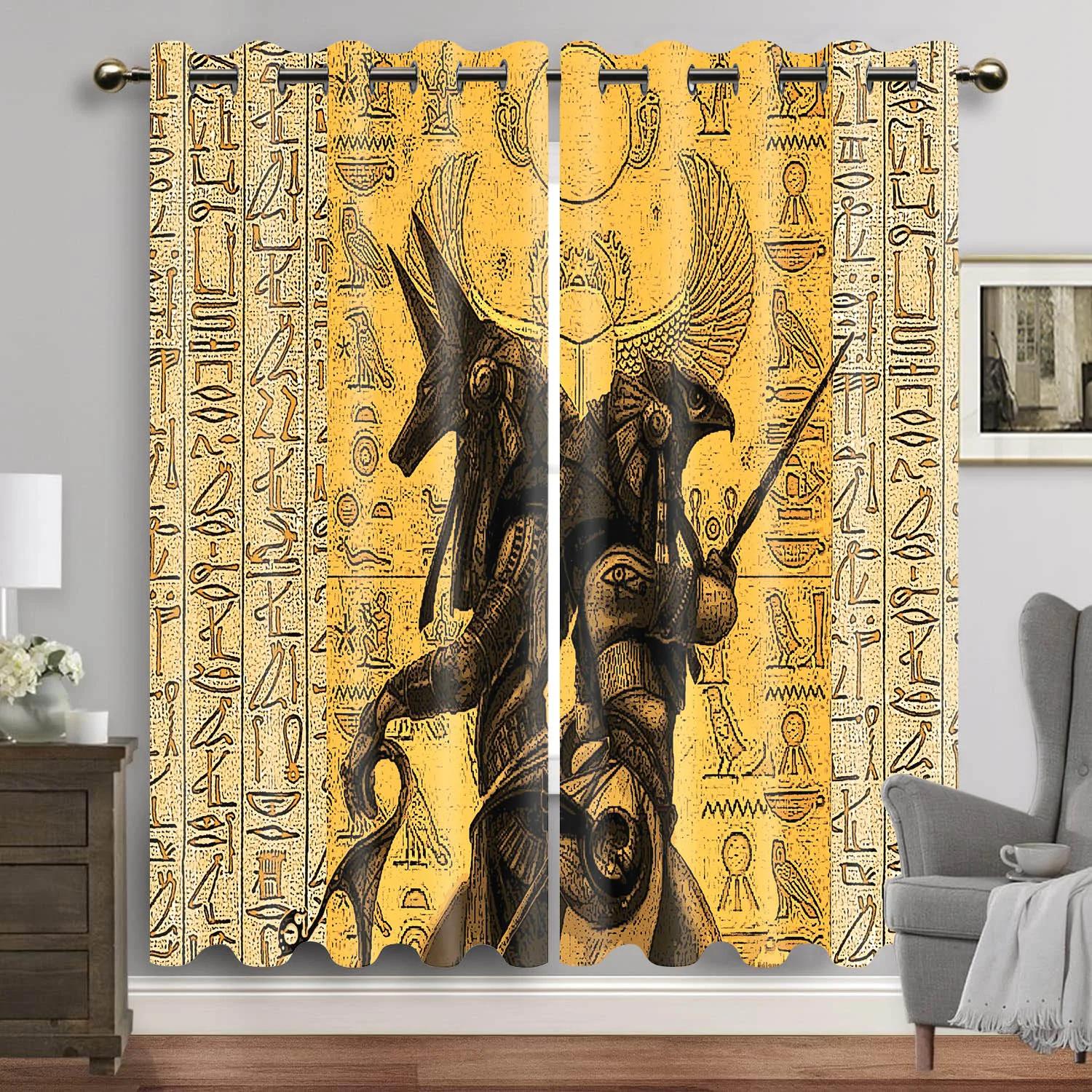 

Egyptian Window Panel Drapes designed for Living Room Room Egypt Hieroglyphics Old Logographic Details and Alphabetic Elements Window Drapes 2 pcs W60H60(CM)x2PCS&HOOK