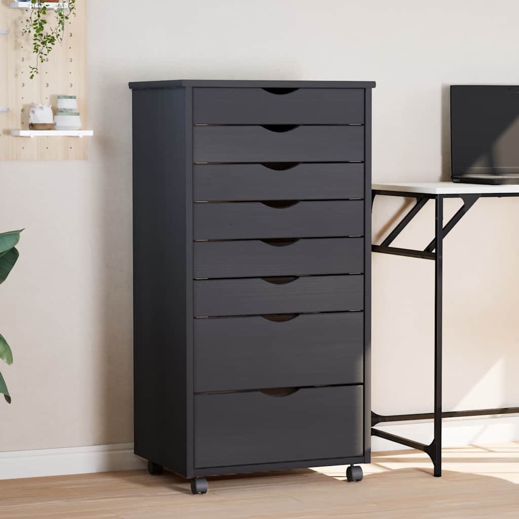MOSS Mobile Drawer Cabinet in Grey Solid Pine Wood