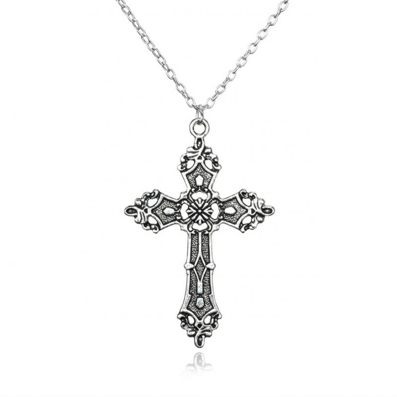 

Baroque Ornate Large Detailed Cross Pendant Necklace - Adjustable Alloy Chain Gothic Style Unisex Vintage Statement Jewelry AQ-1770
