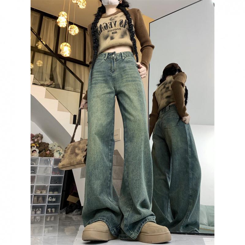 Women's Plus Size High Waist Retro Washed Wide Leg Jeans