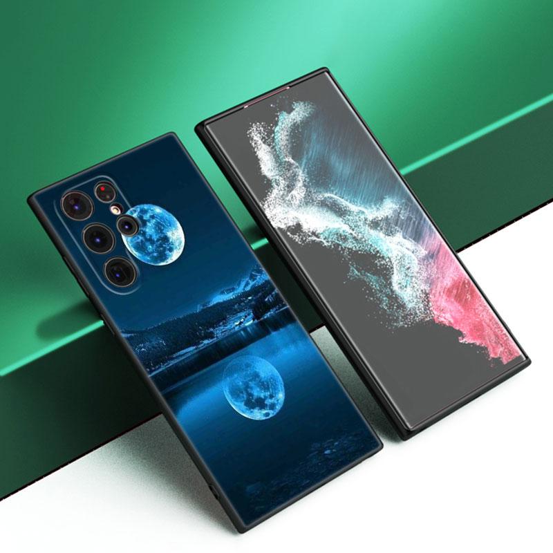 Husa de telefon din silicon Moon Stars Space Astronaut negru pentru Samsung Galaxy S23 S21 S20 FE S24 S22 Ultra S10E S10 S9 S8 Plus