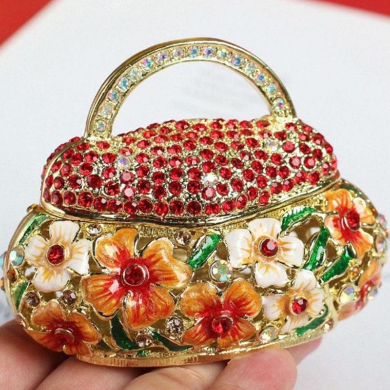 Elegant Alloy Enamel Flower Basket Decorative Jewelry Box With Traditional Craftsmanship