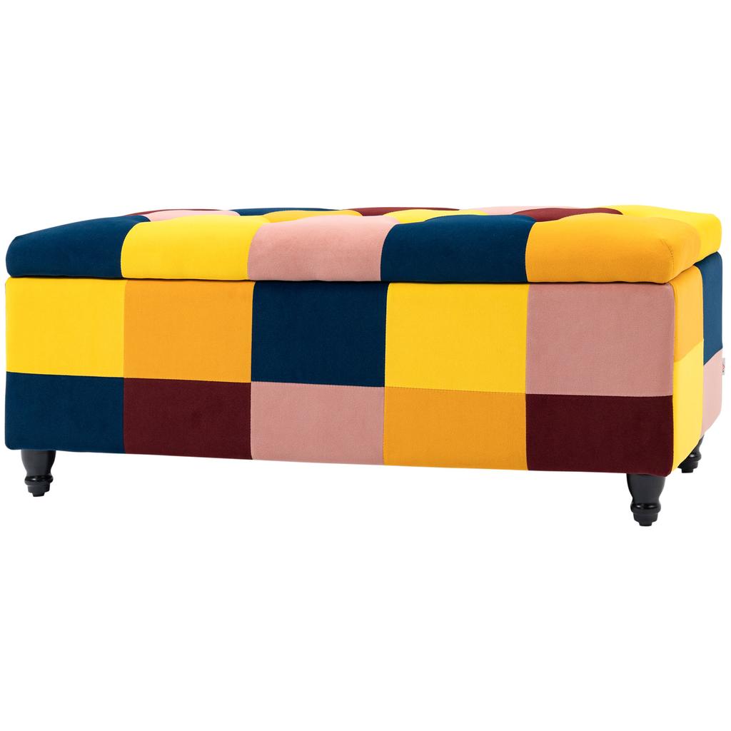 Storage Ottoman, Storage Bench with Wood Legs, Footstool, Footrest with Velvet Surface for Bedroom, Hallway, Living Room, 114 x 47 x 47 cm