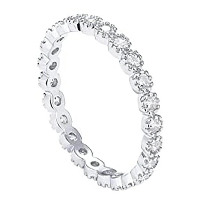 Huitan Wedding Band Eternity Rings Women Brilliant Round Zirconia Luxury Engagement Rings Thin Elegant Female Jewelry