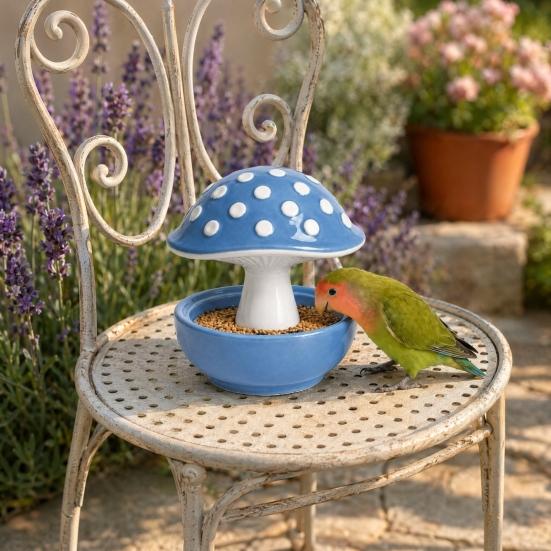 Jijijing Mushroom Bird Feeding Bowl, No Mess Pet Cage Feeder, Covered Food or Water Bowl for Small Animals Budgie Cockatiel Hamster