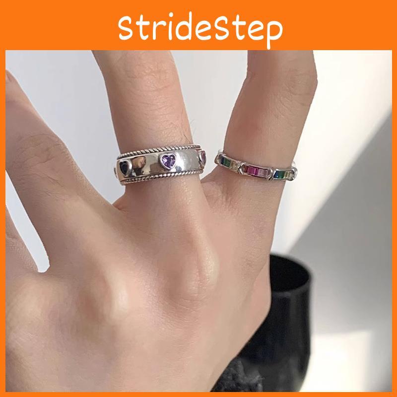 Summer Rainbow Zirconia Heart Shaped Adjustable Ring For Women Stylish Y2k Trend