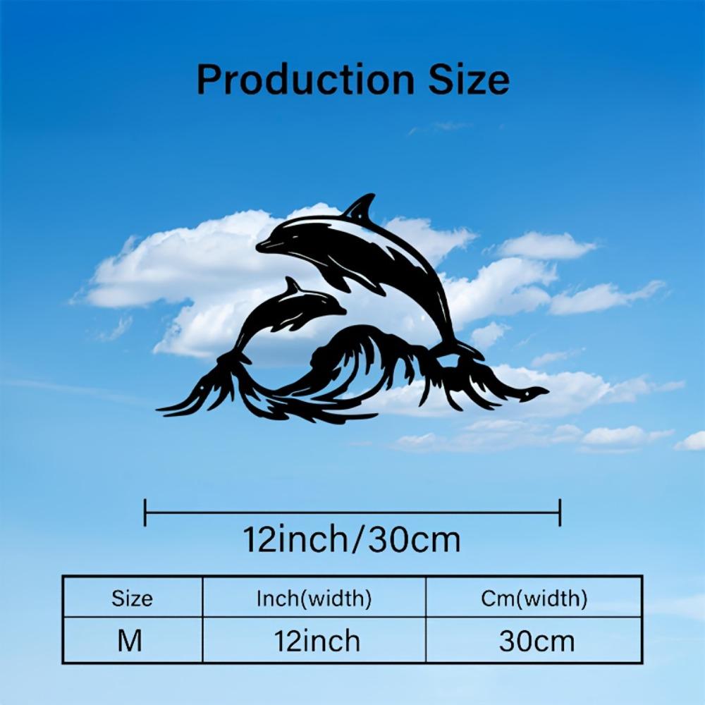 

2D Flat Metal Wall Art Two Dolphins Black Silhouette Decor for Living Room Bathroom Office Indoor Outdoor Summer Ocean Animal Theme 1pc 30cm/12inch