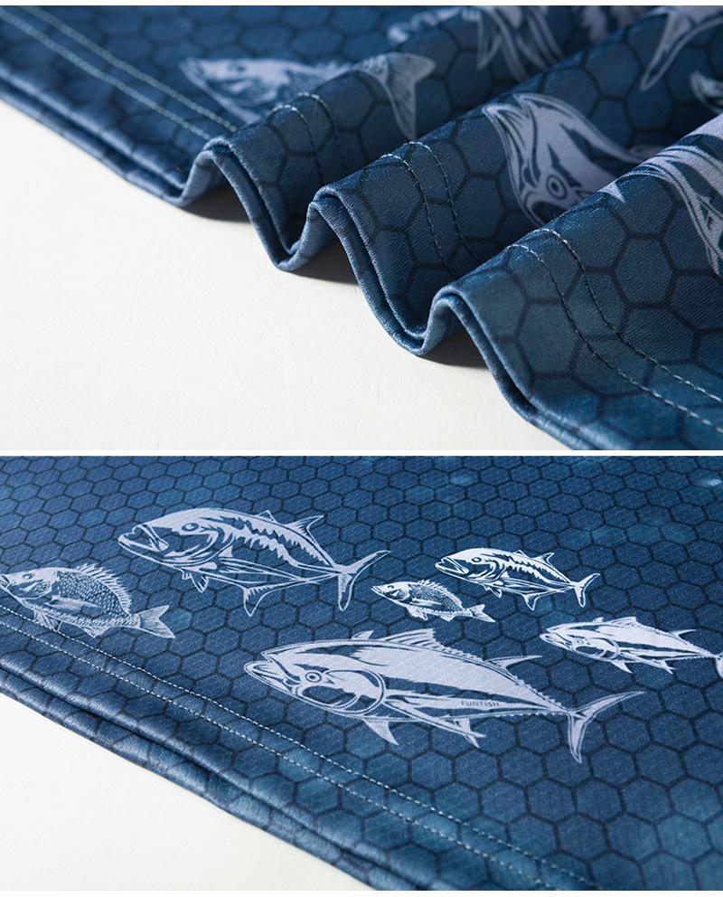 Men's Long Sleeve Mesh Fishing Shirt: Outdoor Sun Protection, Breathable, Sweat-Absorbent, Stand Collar, Printed Design.